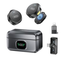 مايكروفون لاسلكي XO MC12 مع عزل الضوضاء وعلبة شحن ذكية Type-C ومحول Lightning XO MC12 Wireless Microphone