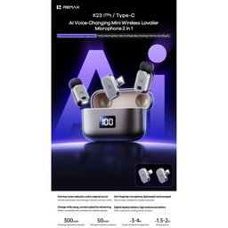 ميكروفون REMAX K23 لاسلكي لافالير مصغّر بتغيير الصوت AI بمنفذ Type-C REMAX K23 Wireless Microphone