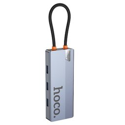 محول hoco HB51 Wow نوع Type-C هب 6 في 1 - نقل 5Gbps وفيديو 4K وشحن PD100W ومنفذ RJ45 hoco HB51 Type-C Hub 6 In 1