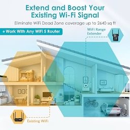 مقوي إشارة الواي فاي rockspace بسرعة 1200 ميجابت في الثانية (AC1200) rockspace 1200Mbps WiFi Repeater (AC1200)-WiFi Range Extender Supports WPS One Button Setup with 2 External Antennas