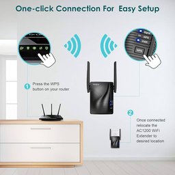مقوي إشارة الواي فاي rockspace بسرعة 1200 ميجابت في الثانية (AC1200) rockspace 1200Mbps WiFi Repeater (AC1200)-WiFi Range Extender Supports WPS One Button Setup with 2 External Antennas