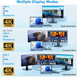 قاعدة توصيل جديدة تدعم ثلاث شاشات بدقة 4K وتردد 60 هرتز (عبر منافذ HDMI وUSB-C وDP) ومتوافقة مع أجهزة Surface Pro. New Dock Triple Displays 4K@60Hz HDMI+USB C+DP Compatible with Surface Pro
