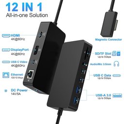 قاعدة توصيل جديدة تدعم ثلاث شاشات بدقة 4K وتردد 60 هرتز (عبر منافذ HDMI وUSB-C وDP) ومتوافقة مع أجهزة Surface Pro. New Dock Triple Displays 4K@60Hz HDMI+USB C+DP Compatible with Surface Pro