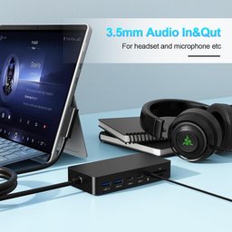 قاعدة توصيل جديدة تدعم ثلاث شاشات بدقة 4K وتردد 60 هرتز (عبر منافذ HDMI وUSB-C وDP) ومتوافقة مع أجهزة Surface Pro. New Dock Triple Displays 4K@60Hz HDMI+USB C+DP Compatible with Surface Pro