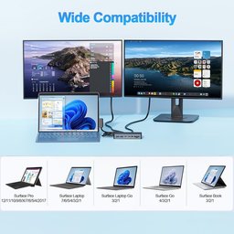 قاعدة توصيل جديدة تدعم ثلاث شاشات بدقة 4K وتردد 60 هرتز (عبر منافذ HDMI وUSB-C وDP) ومتوافقة مع أجهزة Surface Pro. New Dock Triple Displays 4K@60Hz HDMI+USB C+DP Compatible with Surface Pro