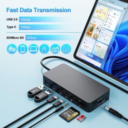 قاعدة توصيل جديدة تدعم ثلاث شاشات بدقة 4K وتردد 60 هرتز (عبر منافذ HDMI وUSB-C وDP) ومتوافقة مع أجهزة Surface Pro. New Dock Triple Displays 4K@60Hz HDMI+USB C+DP Compatible with Surface Pro