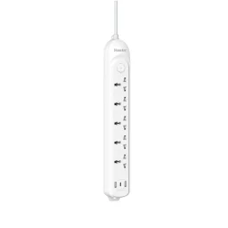 Huntkey توصيلة كهرباء بطول 3 أمتار مع منفذ USB-C طراز DMA507 Huntkey DMA507 Universal Power Strip with 5 Universal Outlets, 2 USB-A and 1 USB-C, Surge/Overload Protection - 2500W, 3m