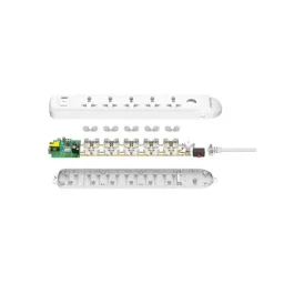 Huntkey توصيلة كهرباء بطول 3 أمتار مع منفذ USB-C طراز DMA507 Huntkey DMA507 Universal Power Strip with 5 Universal Outlets, 2 USB-A and 1 USB-C, Surge/Overload Protection - 2500W, 3m