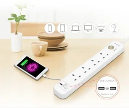 هانتكي SUC507 مشترك كهرباء 2 متر Huntkey SUC507 Surge-Protected Power Strip - 4 UK Outlets + 2 USB-A Ports, 13A/3250W