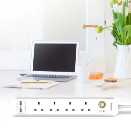 هانتكي SUC507 مشترك كهرباء 2 متر Huntkey SUC507 Surge-Protected Power Strip - 4 UK Outlets + 2 USB-A Ports, 13A/3250W