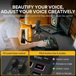 ماونو ستوديو إنتاج البودكاست AU-AM200 MAONO MaonoCaster Lite AU-AM200 Portable All-in-One Podcast Audio Mixer and Interface - Black