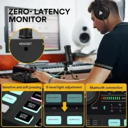 ماونو ستوديو إنتاج البودكاست AU-AM200 MAONO MaonoCaster Lite AU-AM200 Portable All-in-One Podcast Audio Mixer and Interface - Black