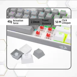 كيبورد ريدراغون ميكانيكي سلكي (عربي) رمادي/أبيض Redragon Wired Mechanical Keyboard, Gray/White, Arabic