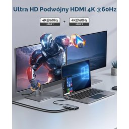 محطة إرساء ORICO بمنفذ USB-C تدعم شاشتين، وموزع USB-C متعدد المنافذ (8 في 1) مزود بمنفذي HDMI ORICO USB-C Docking Station Dual Monitor, 8-in-1 USB-C Hub with 2 HDMI