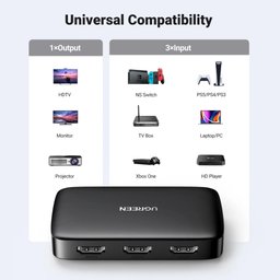 مبدل HDMI من UGREEN (3 مداخل ومخرج واحد) بدقة 4K وتردد 30 هرتز UGREEN HDMI Switcher 3 In 1 Out 4K@30HZ