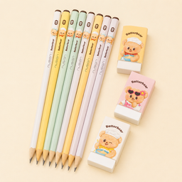 طقم 10 أقلام رصاص وممحاتين بتصميم الدب اللطيف 10 Pencils with 2 Cute Bear Erasers