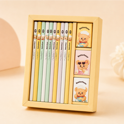طقم 10 أقلام رصاص وممحاتين بتصميم الدب اللطيف 10 Pencils with 2 Cute Bear Erasers