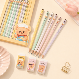 طقم 10 أقلام رصاص وممحاتين بتصميم الدب اللطيف 10 Pencils with 2 Cute Bear Erasers