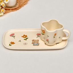 طقم كوب وصحن سيراميك وردة التوليب – 120 مل Tulip Ceramic Cup and Plate Set – 120 ml