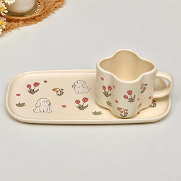 طقم كوب وصحن سيراميك وردة التوليب – 120 مل Tulip Ceramic Cup and Plate Set – 120 ml