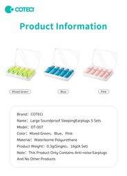 COTECi OT-007 سدادات أذن للنوم عازلة للصوت 5 أطقم COTECi OT-007 Accessory