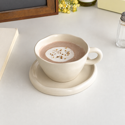 طقم كوب وصحن سيراميك عاجي Ivory Ceramic Cup and Saucer Set