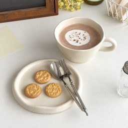 طقم كوب وصحن سيراميك عاجي Ivory Ceramic Cup and Saucer Set
