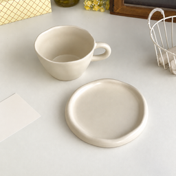 طقم كوب وصحن سيراميك عاجي Ivory Ceramic Cup and Saucer Set