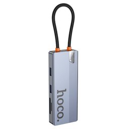 محول hoco HB52 Wow نوع Type-C هب 8 في 1 - نقل 5Gbps وفيديو 4K وشحن PD100W ومنفذ RJ45 وقارئ SD/TF hoco HB52 Wow Type-C Hub 8 In 1