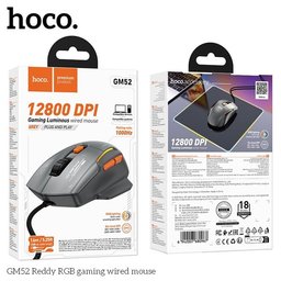 ماوس Gaming سلكي hoco GM52 بدقة 12800 DPI ومعدل 1000Hz و6 أزرار وإضاءة RGB hoco GM52 Gaming Mouse