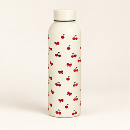 مطارة ماء بنقشة الكرز – لون كريمي Cherry Pattern Water Bottle – Cream