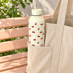 مطارة ماء بنقشة الكرز – لون كريمي Cherry Pattern Water Bottle – Cream
