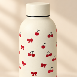 مطارة ماء بنقشة الكرز – لون كريمي Cherry Pattern Water Bottle – Cream