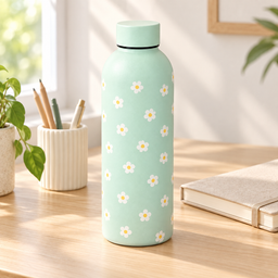مطارة ماء بنقشة الأقحوان – أخضر فاتح Daisy Pattern Water Bottle – Light Green
