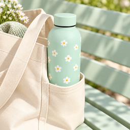 مطارة ماء بنقشة الأقحوان – أخضر فاتح Daisy Pattern Water Bottle – Light Green
