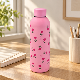 مطارة وردية بنقشة زهور Pink Floral Water Bottle