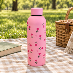 مطارة وردية بنقشة زهور Pink Floral Water Bottle