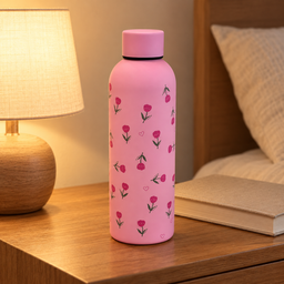 مطارة وردية بنقشة زهور Pink Floral Water Bottle