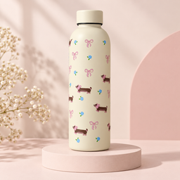 مطارة كريمية بنقشة كلاب وفيونكات Cream Water Bottle with Puppies and Bows