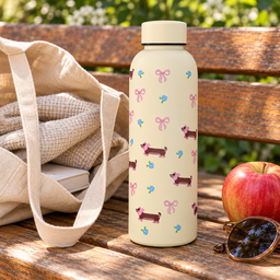مطارة كريمية بنقشة كلاب وفيونكات Cream Water Bottle with Puppies and Bows
