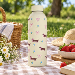 مطارة كريمية بنقشة كلاب وفيونكات Cream Water Bottle with Puppies and Bows