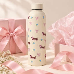 مطارة كريمية بنقشة كلاب وفيونكات Cream Water Bottle with Puppies and Bows