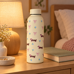 مطارة كريمية بنقشة كلاب وفيونكات Cream Water Bottle with Puppies and Bows