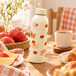 مطارة ماء كريمية بنقشة الجراء والتفاح Cream Water Bottle with Puppies and Apples