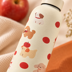 مطارة ماء كريمية بنقشة الجراء والتفاح Cream Water Bottle with Puppies and Apples
