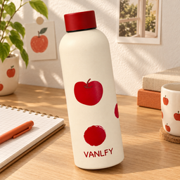 مطارة ماء كريمية بغطاء أحمر – تفاحة أو جرو Cream Water Bottle with Red Lid – Apple or Puppy