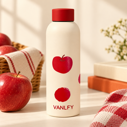 مطارة ماء كريمية بغطاء أحمر – تفاحة أو جرو Cream Water Bottle with Red Lid – Apple or Puppy