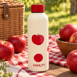 مطارة ماء كريمية بغطاء أحمر – تفاحة أو جرو Cream Water Bottle with Red Lid – Apple or Puppy