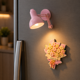 مغناطيس ثلاجة مصباح وردي مضيء Illuminated Pink Lamp Fridge Magnet