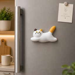 مغناطيس ثلاجة القط الأبيض بذيل ذهبي White Cat with Golden Tail Fridge Magnet